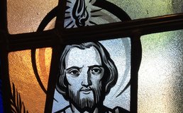 stained glass window at St. Rita