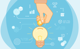illustration of hand putting coin into lightbulb