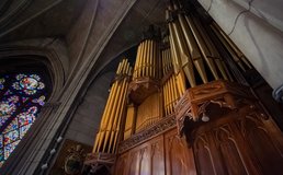 view looking up at pipe organ