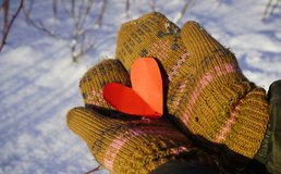 mittens with paper heart