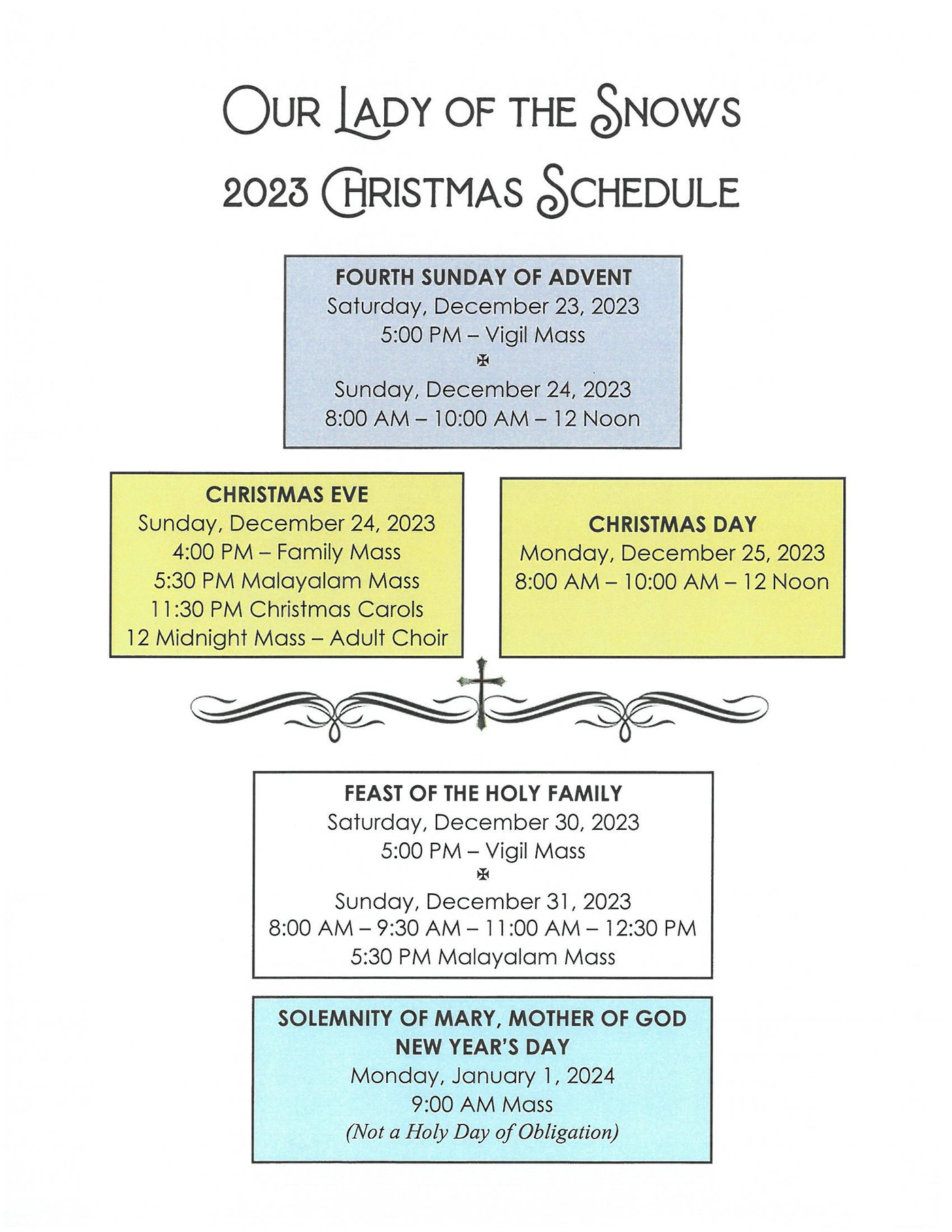 Christmas Mass schedule