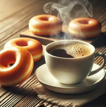coffe in cup with glazed donuts