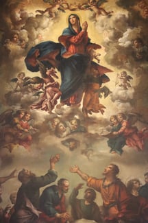 A painting of The Blessed Virgin Mary being Assumed into Heaven